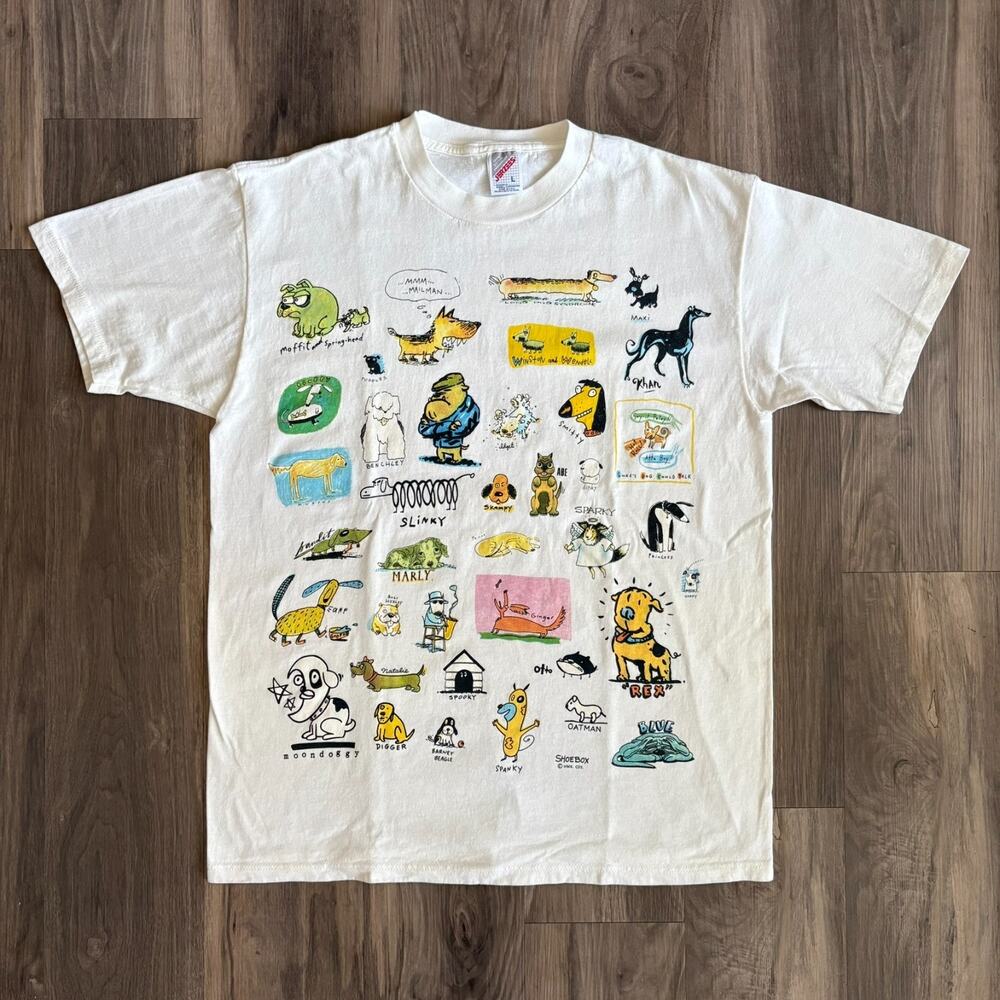 Vintage Dog Art T-Shirt Men's Size L Full Print RARE 1990s Shoebox